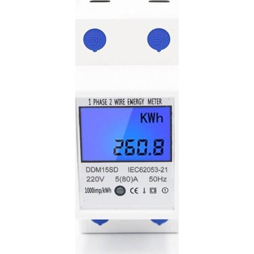 LCD Backlight 1Phase 2Wires 5(80A) Energy Meter Din Rail Electric Meter Monitor X4YD