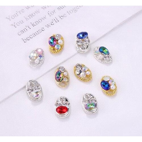10PCS Hollow Oval 3D Nail Art Decorations Rhinestones Pearl Charms Beauty Glitter Nails Jewelry Accessories Hot 2020 NEW ARRIVAL