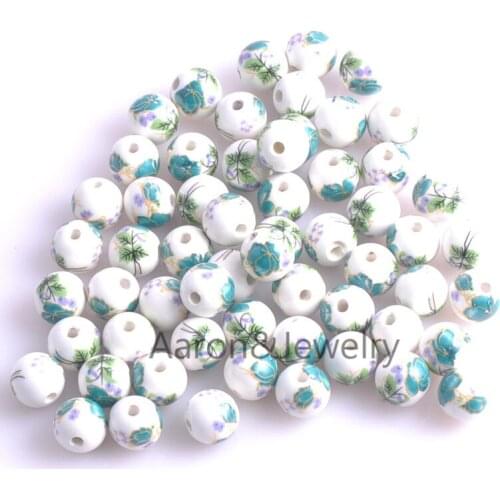 12mm 30pcs white Flower print Ceramic Round Loose Beads Fit Jewelry Diy Spacer beads YKL0313