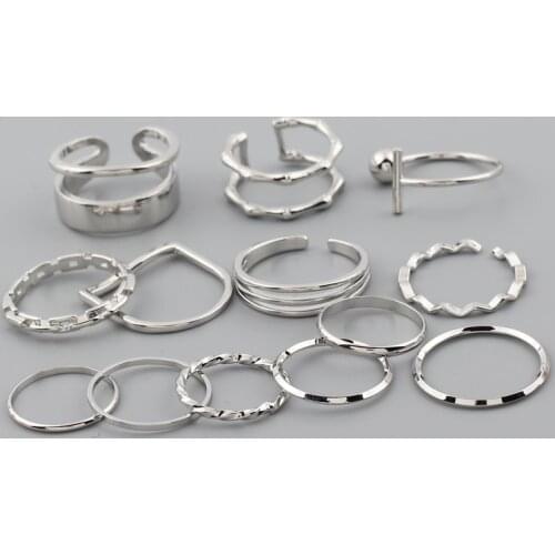 13pcs/set Bohemia Silver Color Stacking Rings Sets Personality Open Knuckle Rings for Women Jewelry