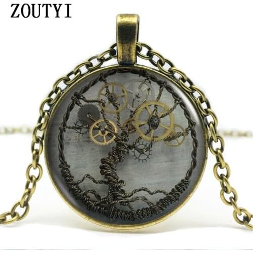 2018/ wholesale glass dome pendant necklace doctor time chain steampunk life tree vintage necklace collar Colgante