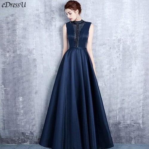 2020 Evening Dress Dark Blue Beading Party Dress A-Line Elegant Formal Dress Long Party Dress Vestido de Fiesta Robe YBS-1