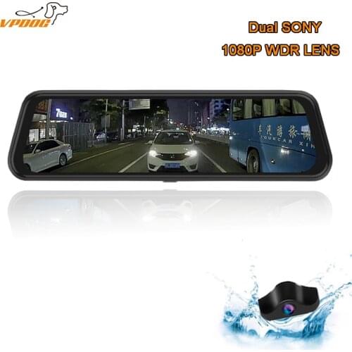 DVR car camera Sony dash camera dual 1080P lens rear view mirror IPS full arc screen