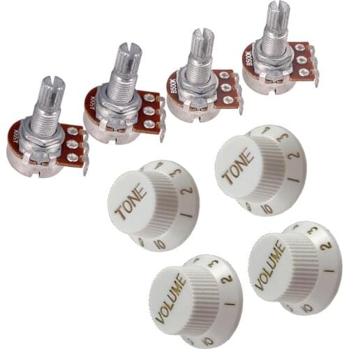 4x Guitar Full Size Pots A500K B500K Split Knurled Shaft Audio Volume Taper Potentiometers for Electric Guitar