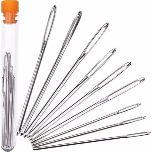 9 Pcs Large Eye Sewing Bodkin Needles Stainless Steel Wool Sewing Embroidery Tapestry 5.2-7 cm Cross Darning Stitchery Needles
