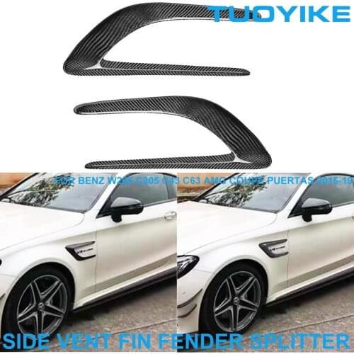 Car Real Carbon Fiber Side Fender Fin Vent Splitter Trim Cover Sticker For Mercedes BENZ W205 C205 C43 C63 AMG Coupe 2 Puertas