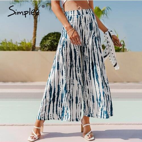 Simplee tie dyed stripe wide leg pants women Office lady elastic high waist loose trousers spring Holiday casual bottom fashion