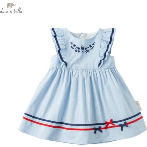 DBM17826 dave bella summer baby girls cute bow striped floral dress children fashion party dress kids infant lolita clothes