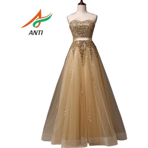 2019 Elegant Champagne A-Line Long Evening Dresses With Sleeveless Luxurious Crystal Beadings Formal Party Gowns robe de soiree