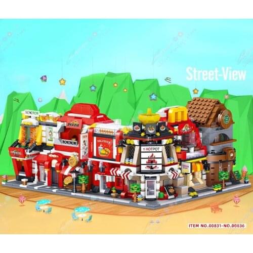 Creates Architecture Coffee Shop Hot Pot Western Fast Food Restaurant City Street View Building Blocks Bricks MOC Kids Toys Gift