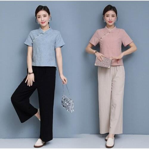 Summer Women Yoga Tai Chi Meditation Set Linen Loose Sweatshirt+pant Running Jogger Workout Casual Gym Set Sportswear Tracksuit