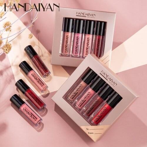 4Pcs/Sets Matte Lip Glaze Liquid Lipstick Set Velvet Lip Gloss Gift Box Natural Moisturizer Waterproof Lips Cosmetics TSLM1