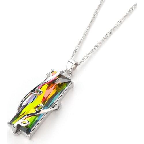 Fashion Natural Fire Rainbow Mystic Necklace Charm Solid CZ Vintage Necklace Women Jewelry