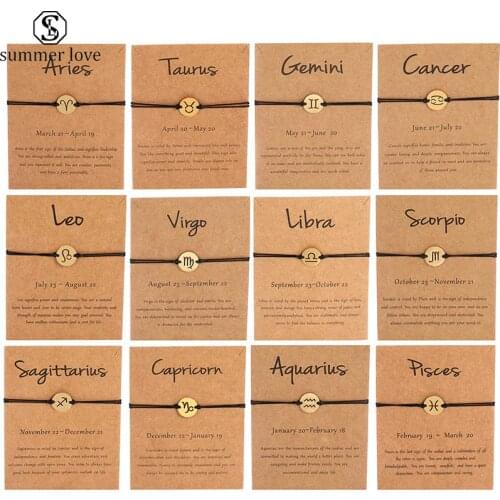 Fashion Stainless Steel Jewelry Gold Color 12 Zodiac Black Rope String Bracelet Trendy Friendship Bracelets for Women Men Gifts