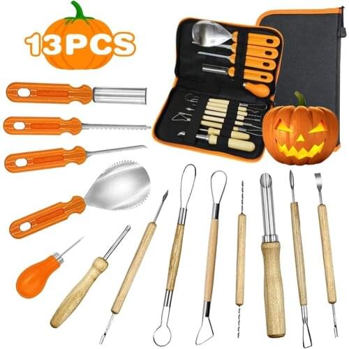 Halloween Pumpkin Carving Kit Halloween Jack-O-Lanterns 13 Piece pumpkin cutting supplies tools Kit for Halloween Decoration