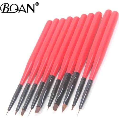 BQAN 10Pcs/lot Nail Art Brush Set Different Sizes Copper Handle Design Polish Nylon UV Gel Painting Nail Brushes