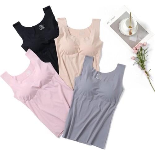 2021 new Ice Silk Tank Top Wireless Paded Lingerie Push Up Seamless Padded Vest Crop Top Tee Camisole Comfortable Sleep Cami