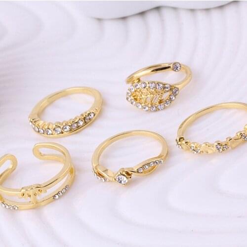 Wedding Rings For Women Luxury Crystal Ring Peach Heart Ring Set Leaf Shape Five Piece Fashion New Trend Elegant Style 2020