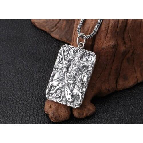 925 sterling Silver wealth treasure The duke guan pendant amulet decoration Necklace keychain JEWELRY A4617