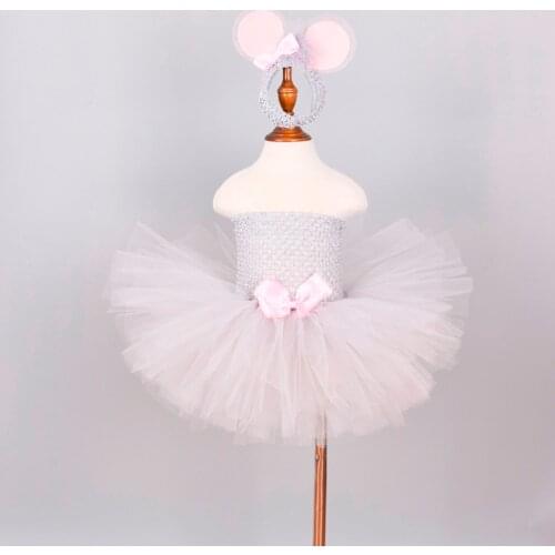 1 Set Gray Mouse Fluffy Tutu Dress Girls Fancy Cosplay Costume Baby Birthday Party Tutu Dresses Outfit Kids Halloween Costume