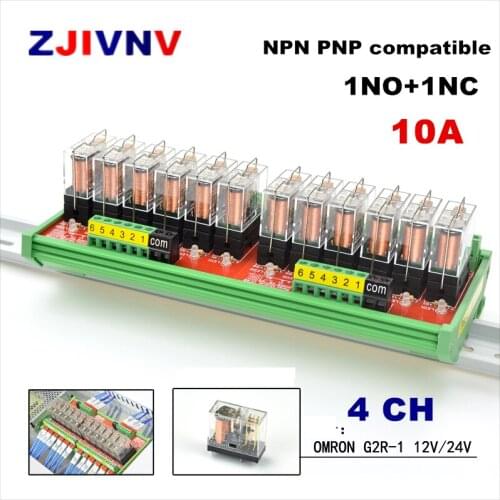 4 Channels 1 SPDT DIN Rail Mount OMRON G2R 12V 24V DC Interface Relay Module PNP NPN compatible