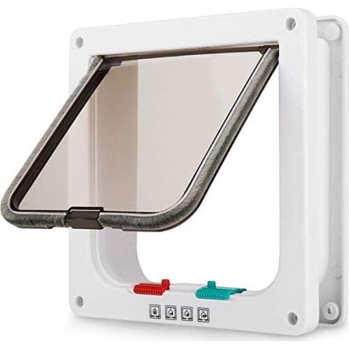 Dog Cat Flap Door with 4 Way Locking Security Lock Flap Gate Weatherproof for Dogs Cats Pet Puppy Kitten ABS Plastic Gates Doors