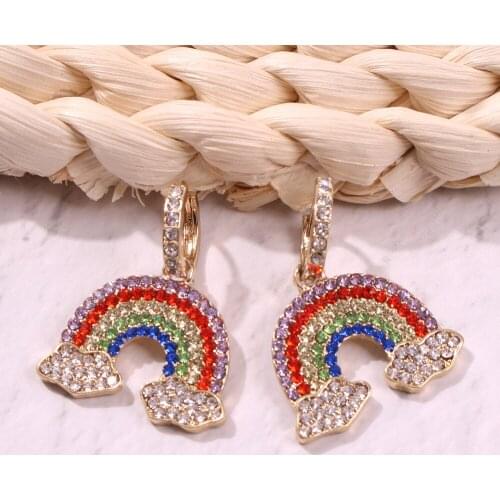 CZ Rainbow Hoop Ear Cuff Stud Earings for Women Men Bohemian Copper Coulorful Pearl Small Hoop Ethnic Trendy Jewelry