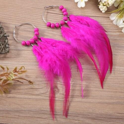 Colorful Feather Earring Bohemian Originality Beaded Party Festival Hot Sale Unique Fashion Trendy Earrings for Women