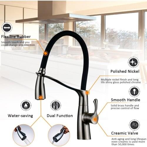 Vidric Kitchen Sink Faucet Tap Brushed Nickel Pull Down Out Spray Dual Function Single Handle Mixer Tap Kitchen Sink Water Tap