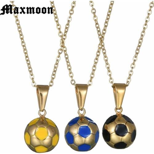 Maxmoon Sporty necklace football Pendant With Chain Stainless Steel Soccer Necklace Gold Color Men/Women sport ball Jewelry