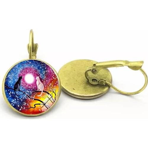 Glass Cute Cat Under The Night Sky Women Dangle Earrings Fashion Drop Earrings, New Kitten Glass Cabochon Lady Earrings Jewelry