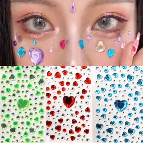 Rhinestone Face Nail Art Sticker Self Adhesive Crystal Gem Acrylic DIY Mobile Computer Face Nail Decals Kids Gifts Party Makeup
