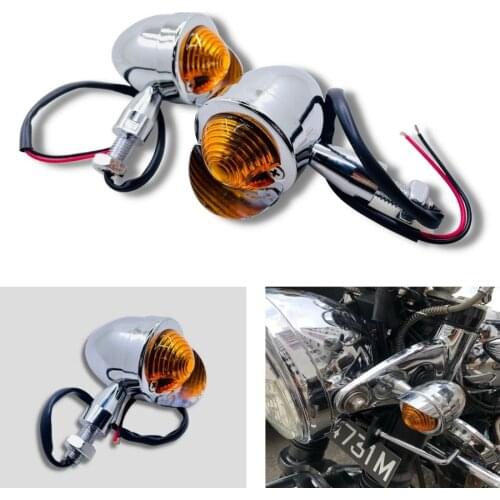 2PCS Universal Chrome Motorcycle Turn Signal Indicator Light Steel Flashers For Yamaha Honda Steed Shadow Triumph Cafe Racer