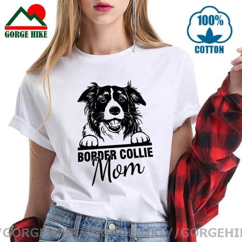 GorgeHike Border Collie Mom Dog Lover Paw Print T-shirt Girl Slim Fit Unisex Cotton T Shirt Custom Gift Black Tee shirt camiseta