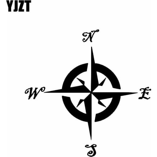 YJZT 14CM*14.1CM Compass Navigation Cardinal Points Vinyl Decal Car Sticker Black Silver C10-01183