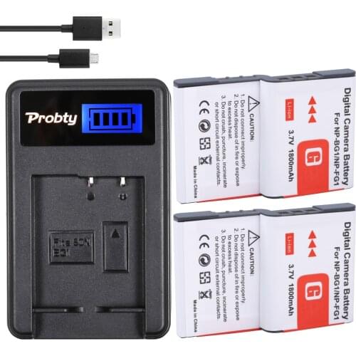 PROBTY 4PCS NP-BG1 NP BG1 NPBG1 Camera Battery + USB LCD Charger for SONY HX10 W30 DSC-W210 W100 W110 W120 H10 T100 HX30 W100