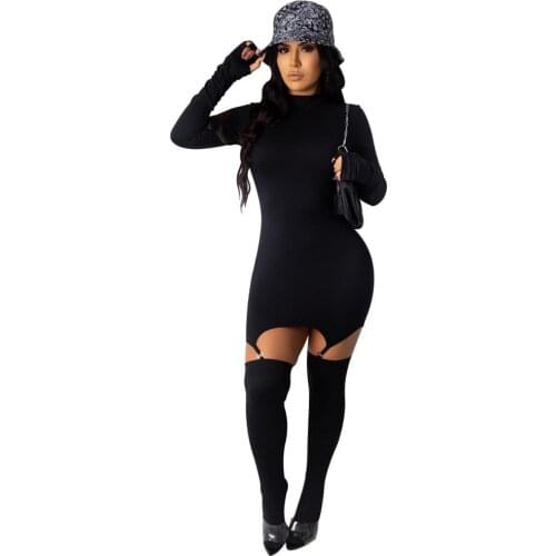 Adogirl Women Sexy Bodycon Mini Dress Long Sleeve Turtleneck Finger Hole With Gloves Socks Dress Female Party Club Dress Vestido