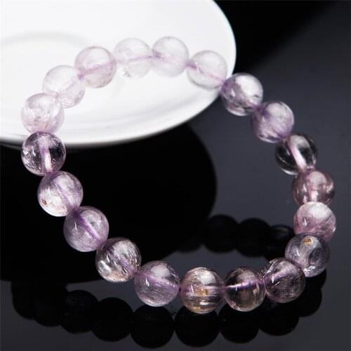 10mm Purple Natural Kunzite Gems Stone Stretch Bracelets For Women Femme Transparnet Round Crystal Bead Charm Bracelet