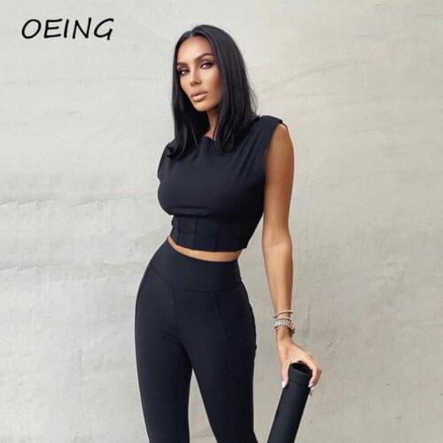 2021 Black Fitness Jogging Suits Tank Tops and Trousers Tracksuits 2 Piece Sets Outfits
