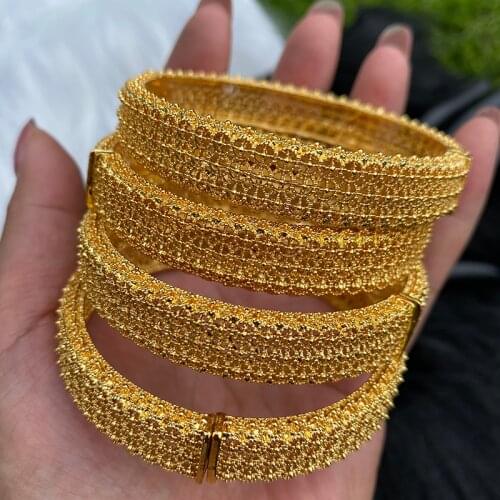 4pcs/lot Wedding Arab Bride Ethiopian Bracelet Gold Dubai Bangles for Women Africa Bangle Arab Jewelry Gold Charm
