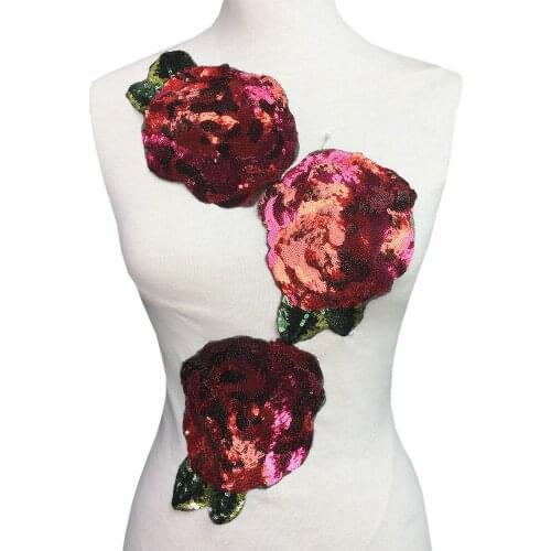 5pc Sew On Sequin Embroidery Patch Flower Applique Clothes Beaded Rose Patches For Clothing Appliques Parches Bordados AC1540