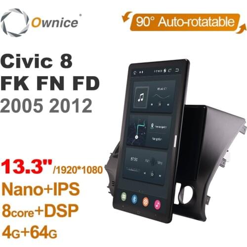 Android 10.0 Ownice Car Radio 1din for Honda Civic 8 FK FN FD 2005 2008 2009 2010 2012 Car Auto Audio HDMI 13.3 Inch 1920*1080