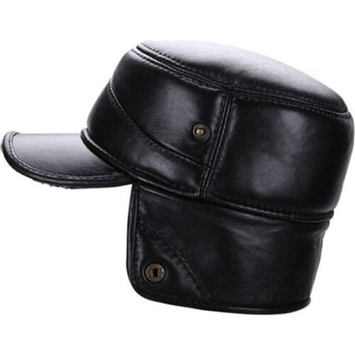 B-7136 Adult Genuine Leather Hat Adult Flat Cap Middle-aged Ear Protective Winter Warm Thickening Warm Hat New Year Gift