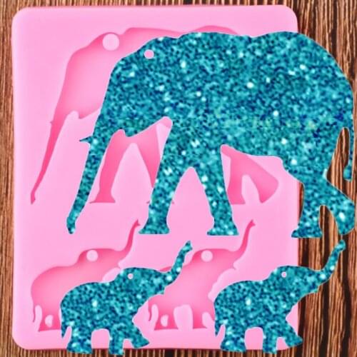 Shiny Elephant Silicone Keychains Mold Animals Key Chain Pendant Clay DIY Jewelry Making Epoxy Resin Molds