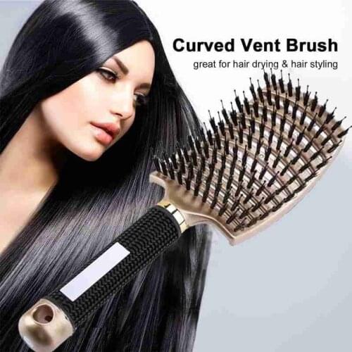 Large Curved Comb Pig Bristles Scalp Massage Comb Multifunctional Abs Material Curved Shape Hairdressing And Curly Hair Comb