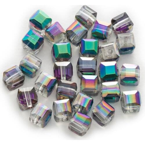 50 Piece Purple AB Color Cut Faceted Crystal Glass Square Beads For Handmade Bracelet Necklaces DIY Jewelry Making 4-8mm