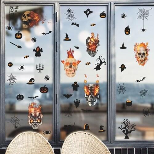 Skull Flame Bat Halloween Party Atmosphere Wallpaper Window Glass Sticker Wall Sticker Self-Adhesive
