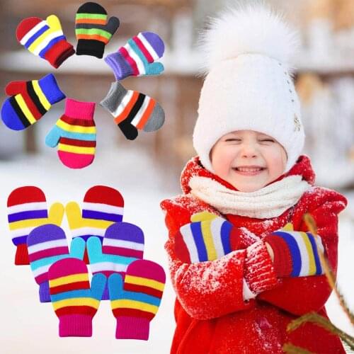 Rainbow Print Children Gloves Infant Baby Cute Heart Print Hot Girls Boys Of Winter Warm Gloves Knit Mittens Перчатки Детские