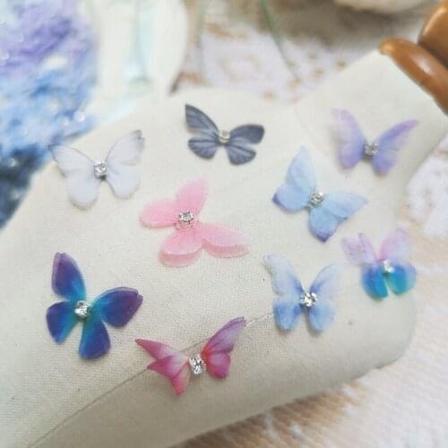 Double Layer Diamond Butterfly Mini Tulle Nail Butterfly Patch DIY Earrings Accessories Antique Jewelry Materials Doll Decoratio