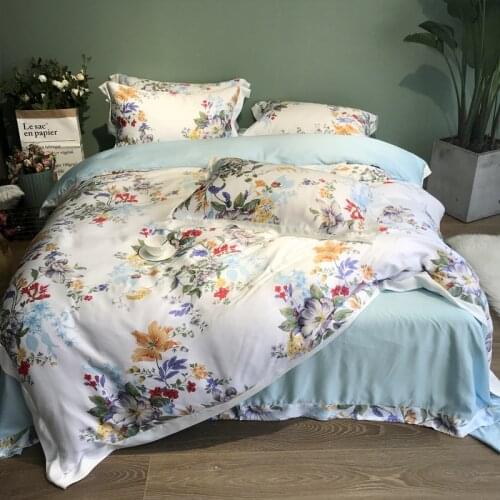 Plant Print Double Side Bedding Set Smooth Fabric Duvet Cover Pillowcase and Bed Sheet Set Bedspread Queen/king Size Home Decor
